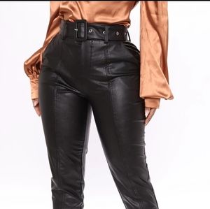 Black faux leather trousers, size small